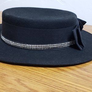 🍁100% Wool Vintage Arlin Black Hat w/ bow and changeable trims.